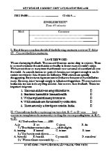 Đề khảo sát chất lượng Tiếng anh lớp 8 - Trường THCS Liễn Sơn